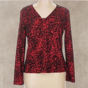 Elegant Black and Red Floral Women's Top